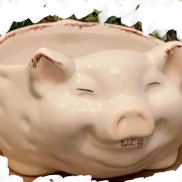 Farmhouse Large White Pig Ceramic Bowl Container - Picture 5 of 10